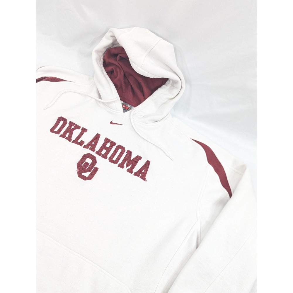 Vintage‎ Nike Oklahoma Sooners Center Swoosh Check Hoodie Heavyweight White XXL